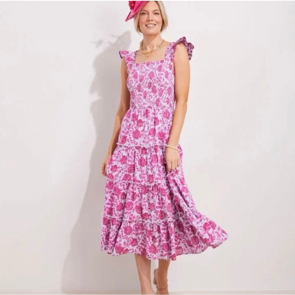 Vineyard Vines Kentucky Derby Roses dress size M pink/blue smocked EEUC